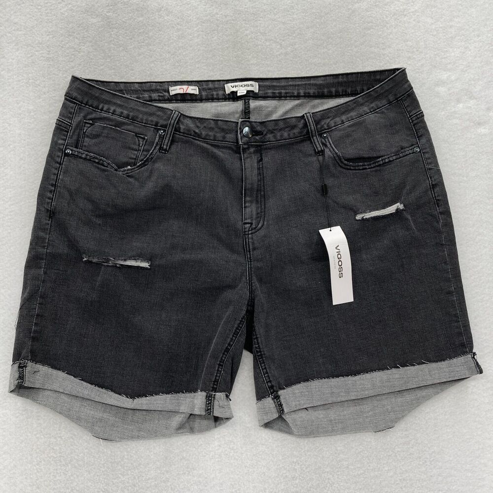 VIGOSS Marley Shorts Women's Plus 22W‎ Black Stretch Denim Distressed Mid Rise